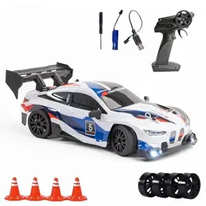 BMW Inspired GHOST RC Drift Car 1:24 – LED Lights, Extra Drift Tires & Rechargeable Battery (multicolour)