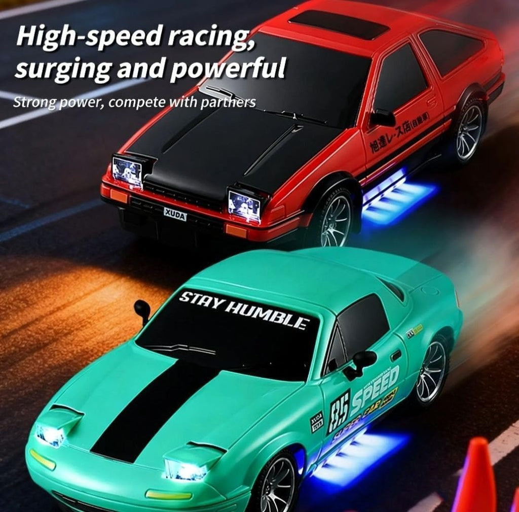 1:24 RC Drift Car 4WD – Smoke Effect, Pop-Up Headlights & LED Lights (Multicolour)