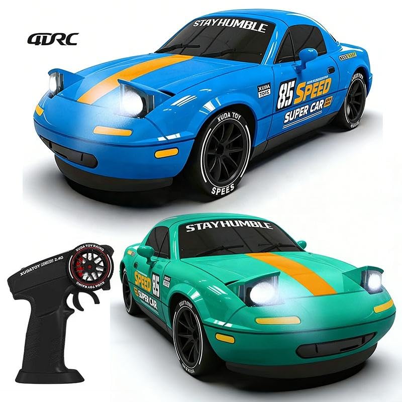 1:24 RC Drift Car 4WD – Smoke Effect, Pop-Up Headlights & LED Lights (Multicolour)