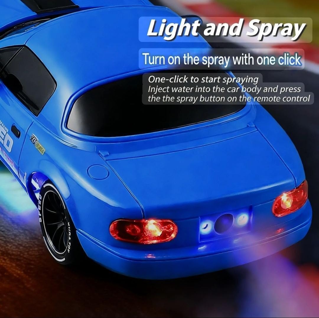 1:24 RC Drift Car 4WD – Smoke Effect, Pop-Up Headlights & LED Lights (Multicolour)