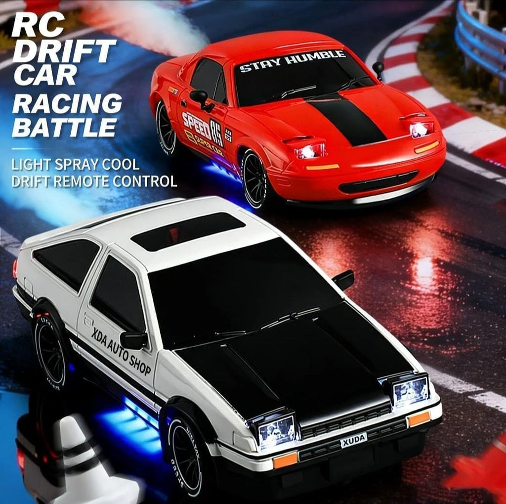 1:24 RC Drift Car 4WD – Smoke Effect, Pop-Up Headlights & LED Lights (Multicolour)