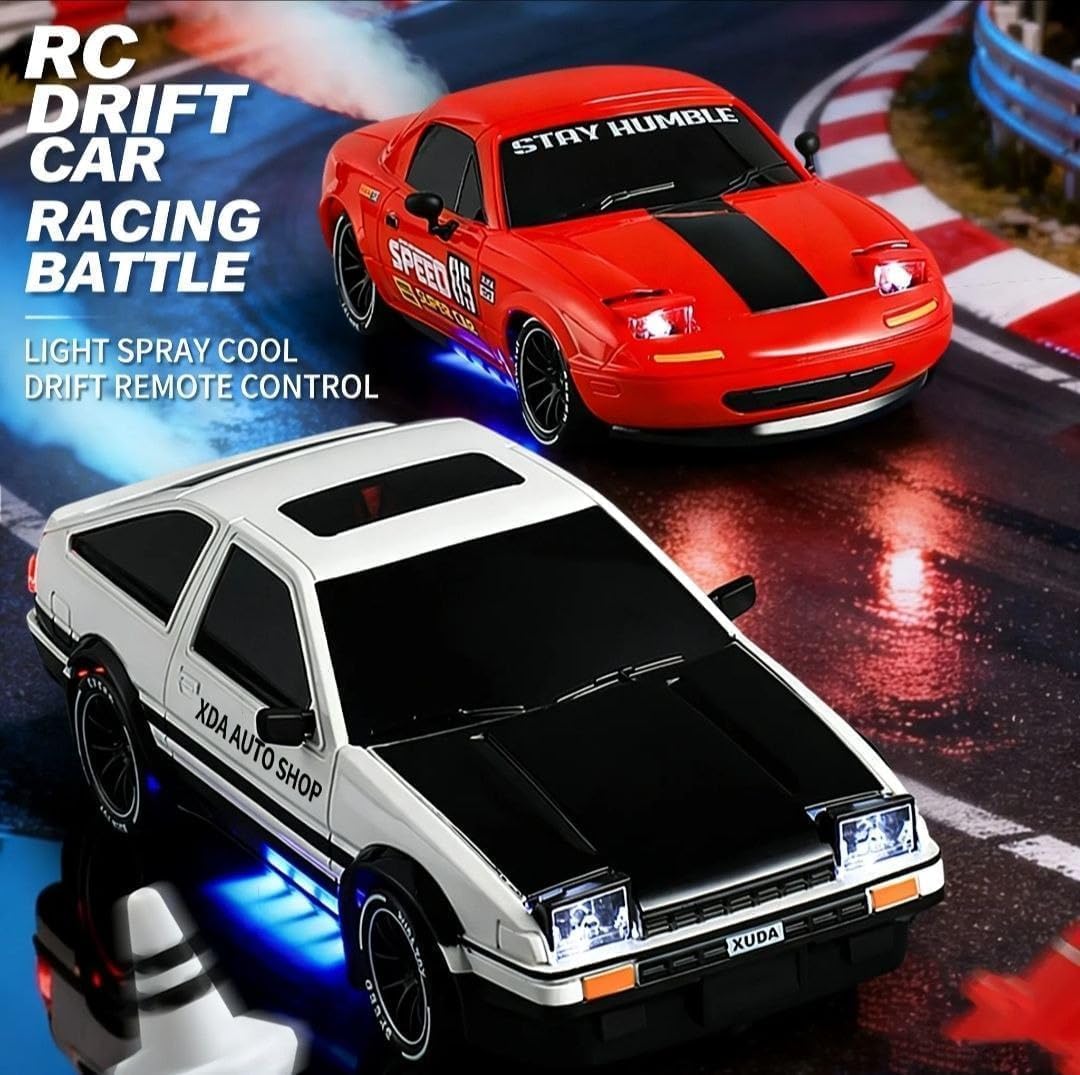 1:24 RC Drift Car 4WD – Smoke Effect, Pop-Up Headlights & LED Lights (Multicolour)