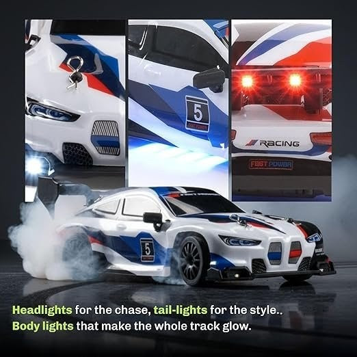 BMW Inspired GHOST RC Drift Car 1:24 – LED Lights, Extra Drift Tires & Rechargeable Battery (multicolour)
