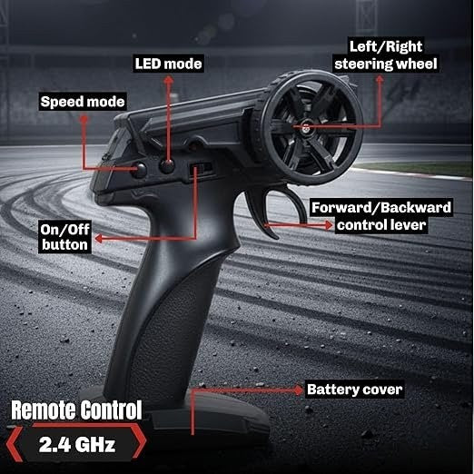 BMW Inspired GHOST RC Drift Car 1:24 – LED Lights, Extra Drift Tires & Rechargeable Battery (multicolour)