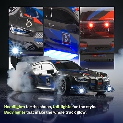 BMW Inspired GHOST RC Drift Car 1:24 – LED Lights, Extra Drift Tires & Rechargeable Battery (multicolour)