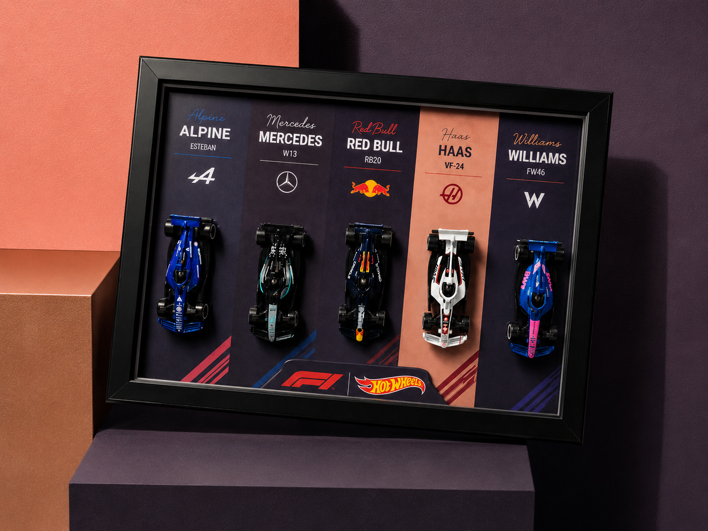 F1 + Hotwheels Team Grid 3D Shadow Box Frame | Hot Wheels F1 Collector's Edition Wall Art