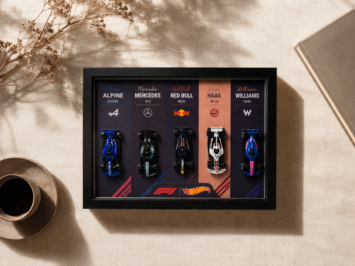 F1 + Hotwheels Team Grid 3D Shadow Box Frame | Hot Wheels F1 Collector's Edition Wall Art