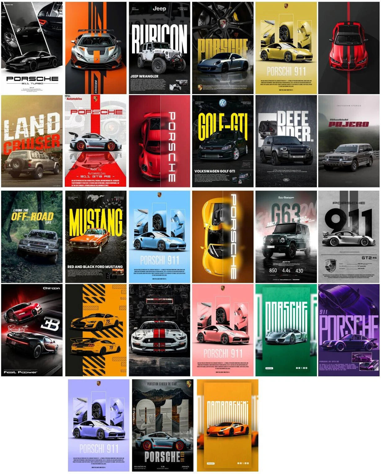 TGL Pack of 27 Car Aesthetic Wall Collage Kit Posters | Posters for Wall Decoration | Wall Art For Bedroom, Office, Living room, Dorm room Photographic Paper -Gifting ideas- Photographic Paper (6 inch X 4 inch, set of 27 cars prints)